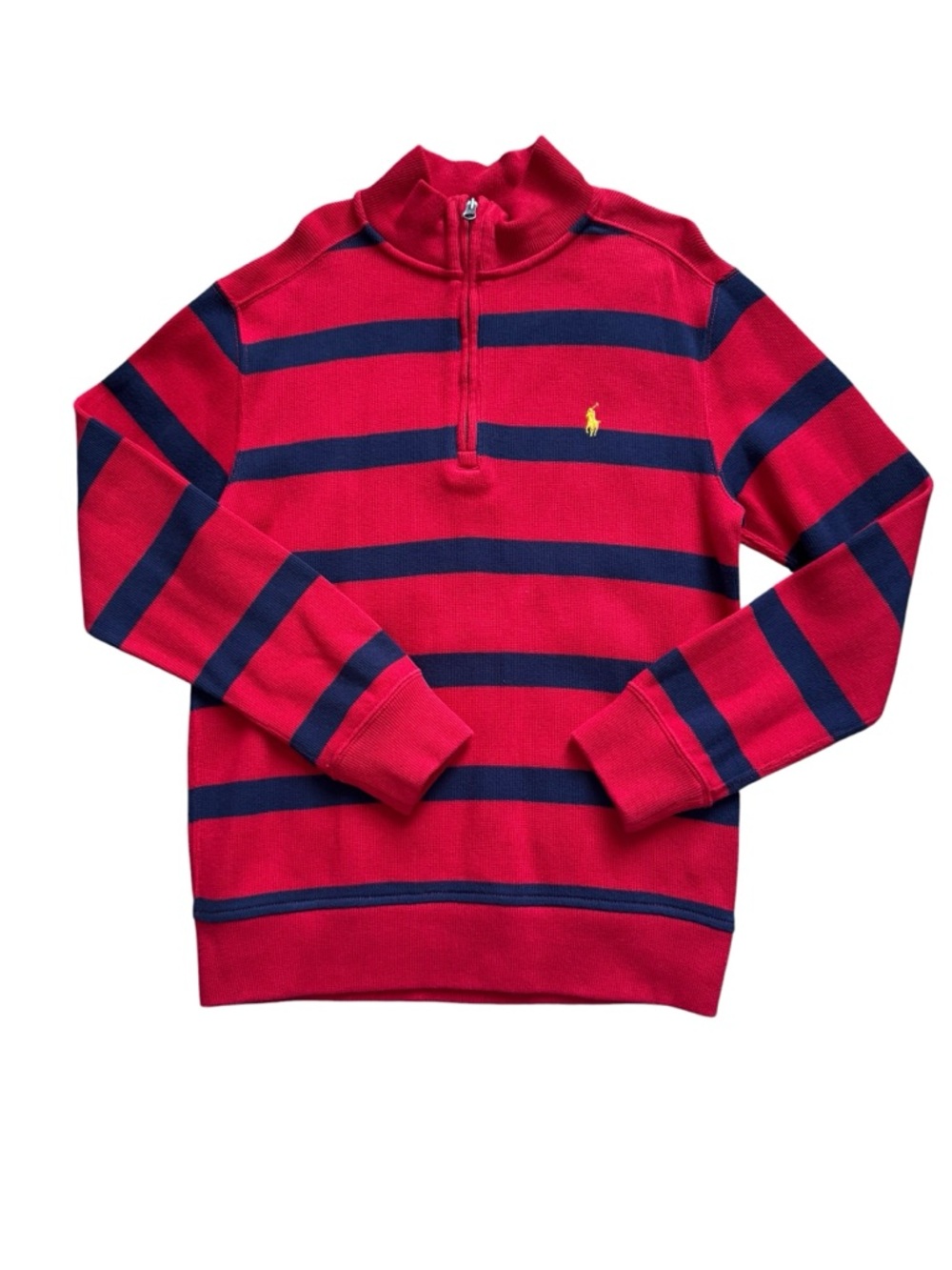 Polo Ralph Lauren Boys Striped Quarter Zip Pullover Red Navy Medium